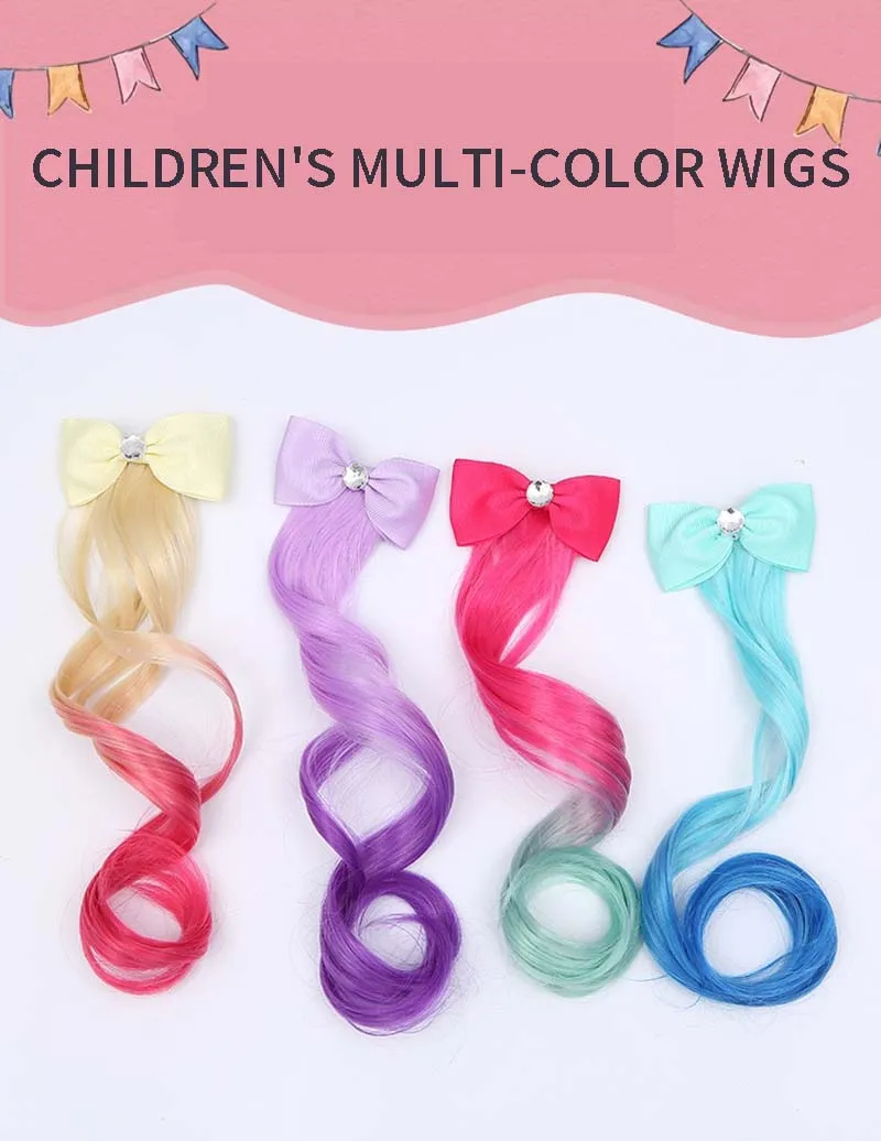 Cute Children Gradient Bow Hair Clips Headdress Ponytail Hair Ropes Baby Girls New Colorful Wig Pigtail Elastic Kids Headwear baby essential 