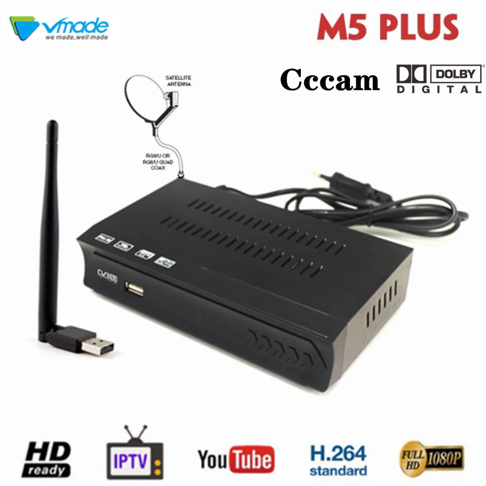 

DVB-S2 Satellite Receiver + USB WiFi dongle Adapter Mini antenna support Built in WiFi software IPTV Cccamd Newcamd Set top box