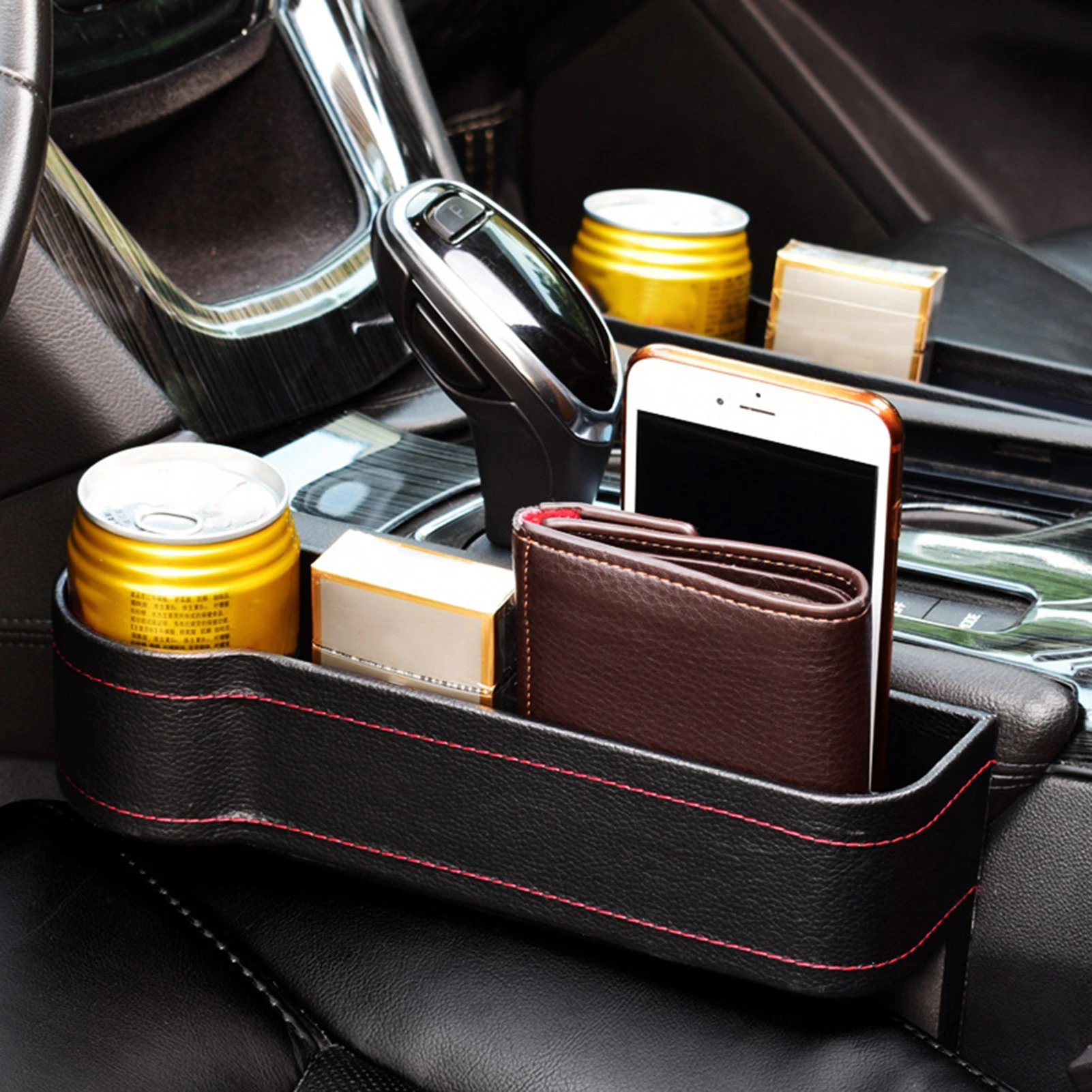 Pair Catch Catcher PU Leather Car Seat Gap Slit Pocket Storage Organizer Box Bag