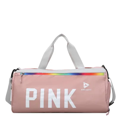 Pink Letter Training Handbags Travel Waterproof Bag Insulation Layer Fitness Yoga Bag Large Capacity Shoulder Sports Bag