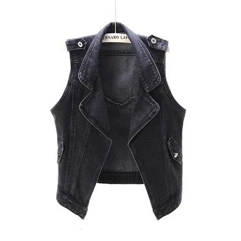 black sleeveless denim jacket womens