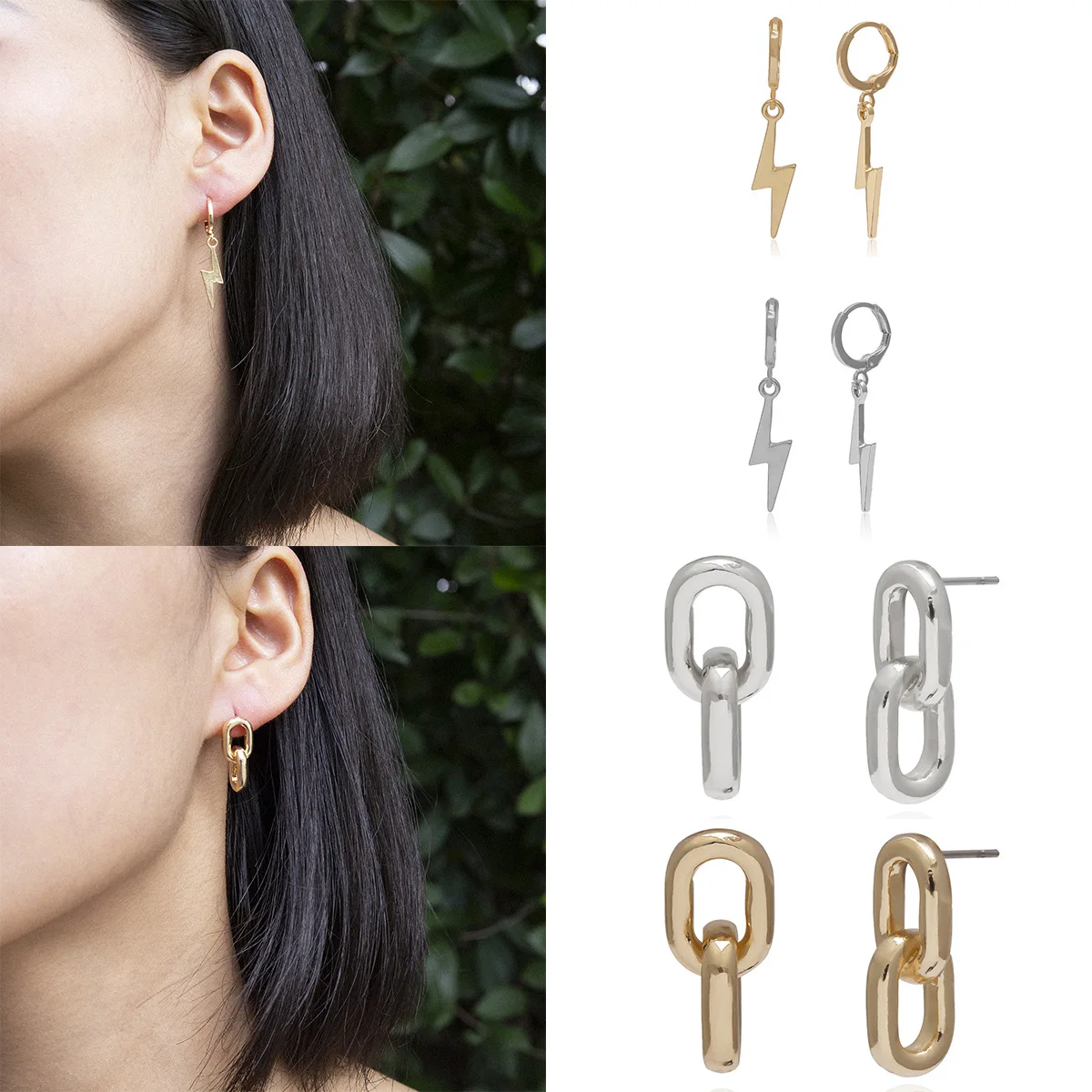 

Personality Geometry Joker Retro Earrings Female Simple Chain Lightning Alloy Earrings Statement Earrings