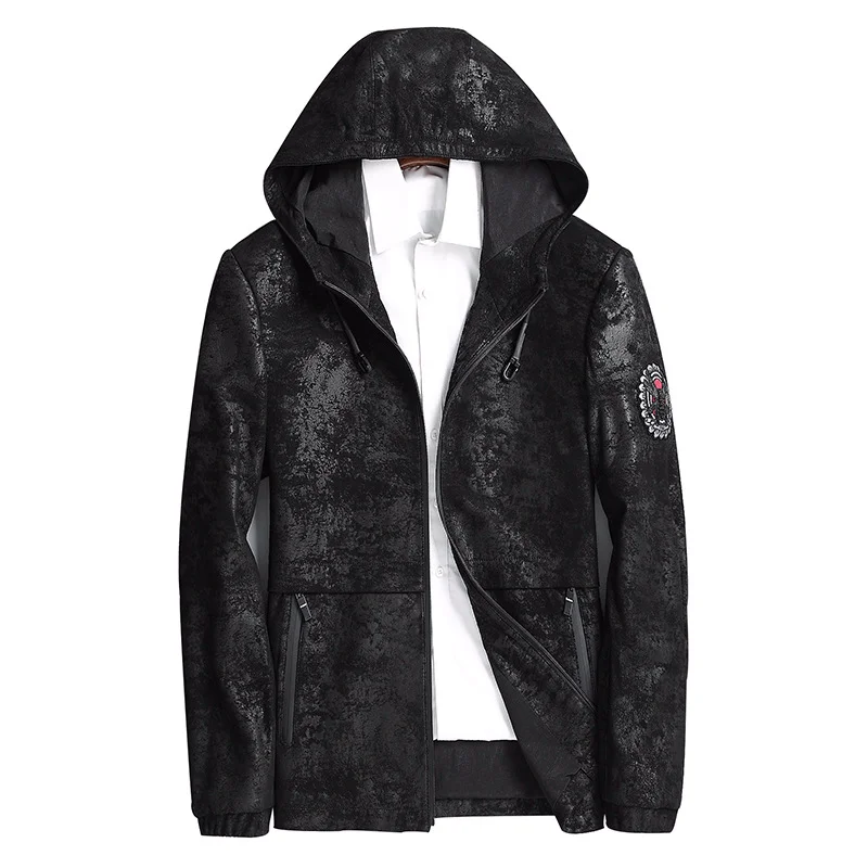Мужская кожаная куртка с капюшоном из 100% овчины принтом s Chaqueta Cuero Hombre 1802 YY442