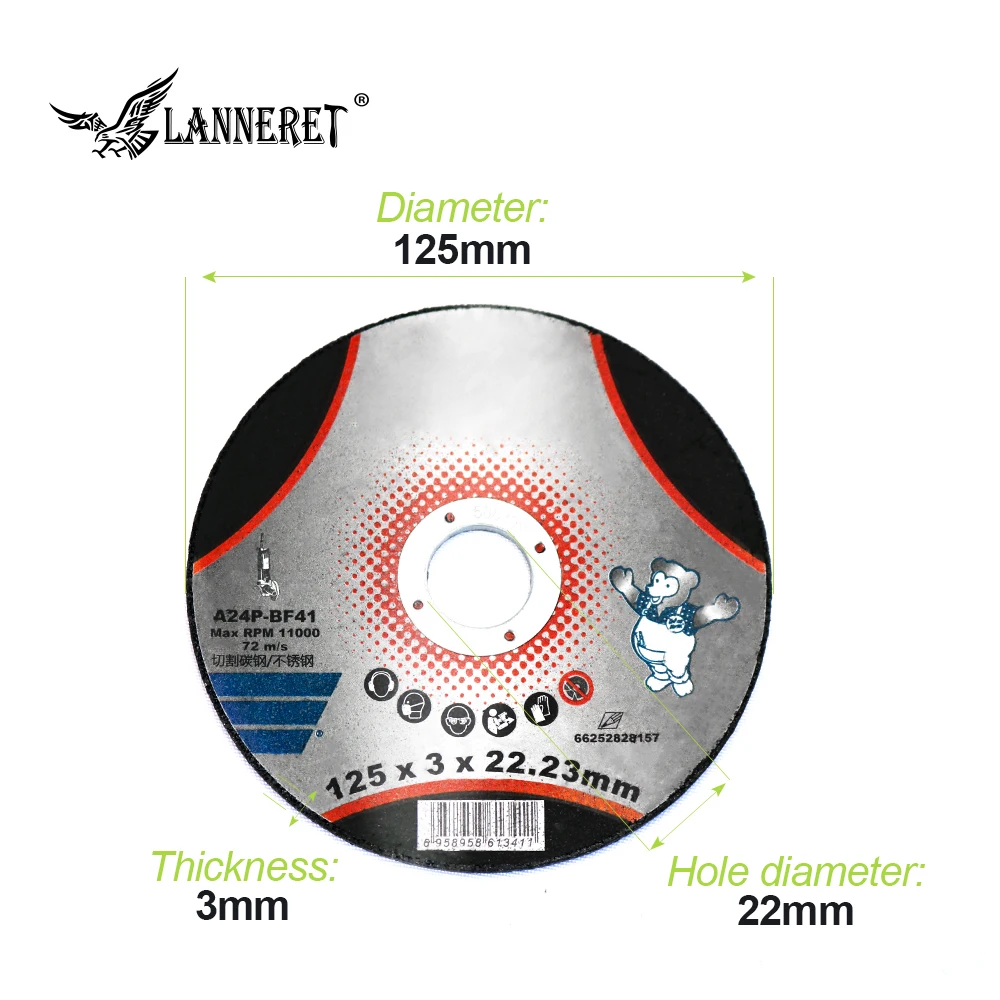 LANNERET 125 мм/5-дюймовый режущий диск волокна из прочной резины резки нержавеющая сталь для резки металла угловая шлифовальная машина инструменты