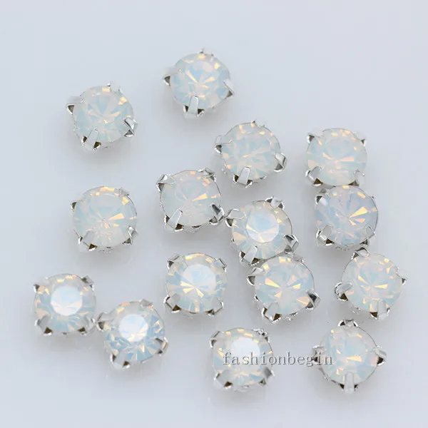 36p 7mm color Sew on crystal glass Rhinestone Silver Claw Montee 4-holes Sewing Stone Buckle jewelry,wedding Dress making Beads - Цвет: white opal