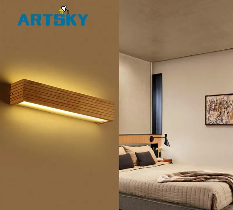 Креативный минималистичный стиль деревянный светодиодный настенный светильник для спальни ванной комнаты для коридора, рабочего кабинета