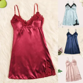 

Sexy Lace Nightgown sexy lingerie nightdress women nightwear v neck Silk Underwear Women Lingerie Sleepwear#15