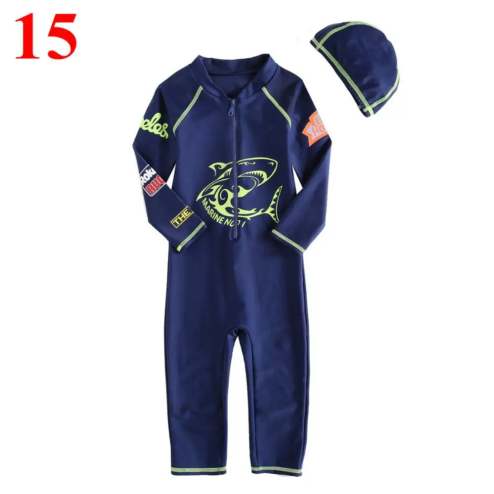 SIZE 15 Купальный костюм для мальчиков; гидрокостюм с защитой от солнца и УФ-защитой 50; Цельный купальник с длинными рукавами для малышей; купальный костюм для мальчиков-подростков; купальный костюм для плавания и дайвинга - Цвет: SIZE 15