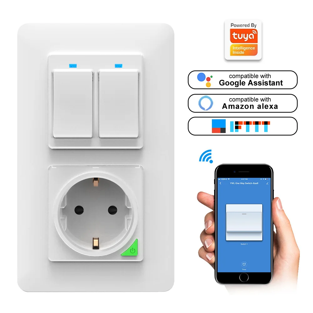 Type A Wall Power Socket Smart EU Wi-Fi Wall-Mounted Power Panel Remote Controll With Button Work with Amazon Alexa Google Assistant - Цвет: Type A