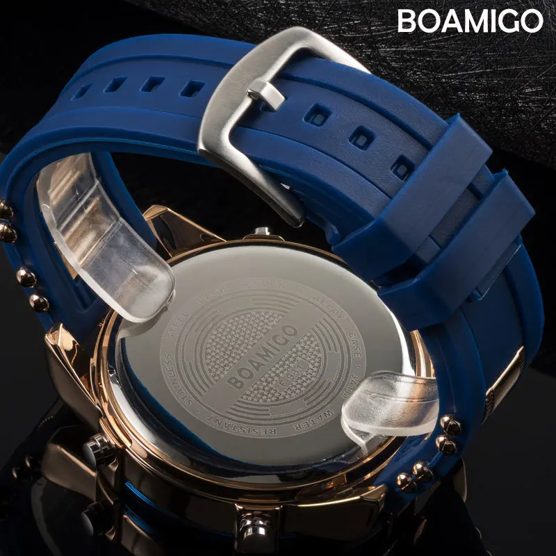 BOAMIGO, 3 часовых пояса, аналоговые, цифровые, двойной дисплей, военные часы, мужские спортивные часы, хронограф, мужские часы, мужские часы, люксовый бренд
