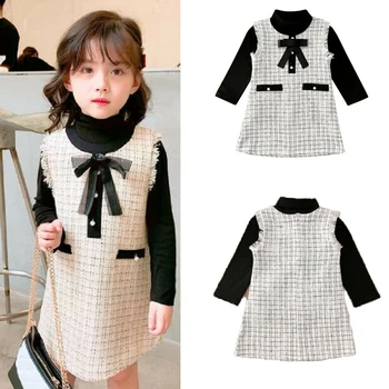 

2pcs Set Kid Baby Girl Clothes Cotton Blend Long Sleeve Top T-shirt Plaid Fashion Girls Dress Formal Outfit 0-7 Years