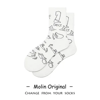 

White Sock for Woman Graffiti Socks Women Adult Kawaii Ladies Elegant High Casual Sox Cotton Spring Autumn Female Trendy Sokken