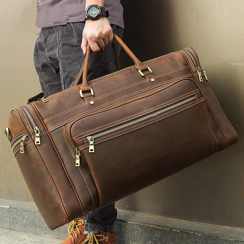 High Quality Genuine Leather Big Travel Bag For 17 Inch Laptop Hand