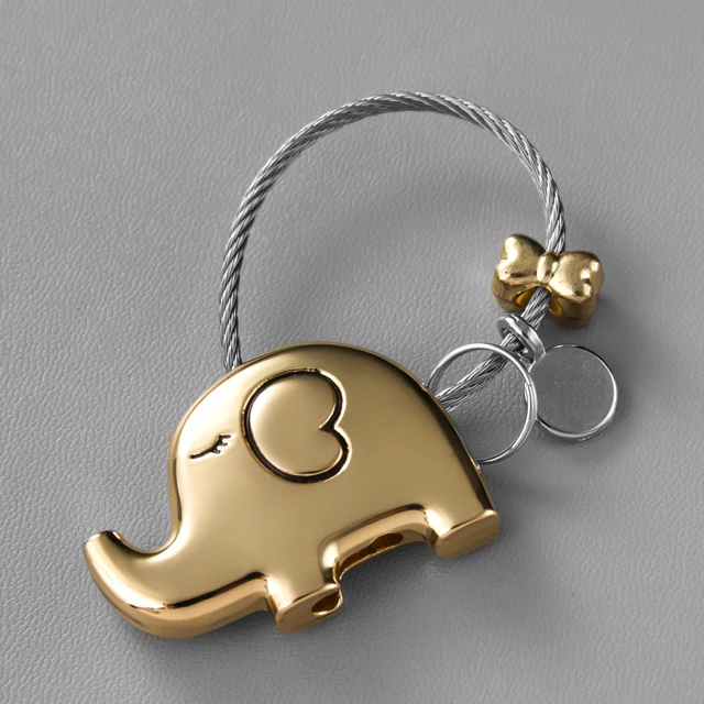 Good Luck Kiss Elephant Couple Keychain Pendant Wire Ring Chain Cute Cartoon Women Car Bag Backpack Ornaments Lovers Lanyard A
