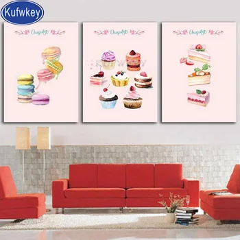 

3 pcs DIY diamond embroidery cake dessert full square round diamond painting cross stitch kit 5D mosaic daimond kitchen decor
