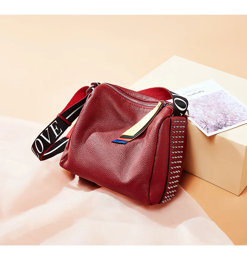 SUNNY SHOP сумка из натуральной кожи модная дизайнерская сумка на плечо женская сумка из коровьей кожи мягкая кожаная сумка-мессенджер большая заклепка
