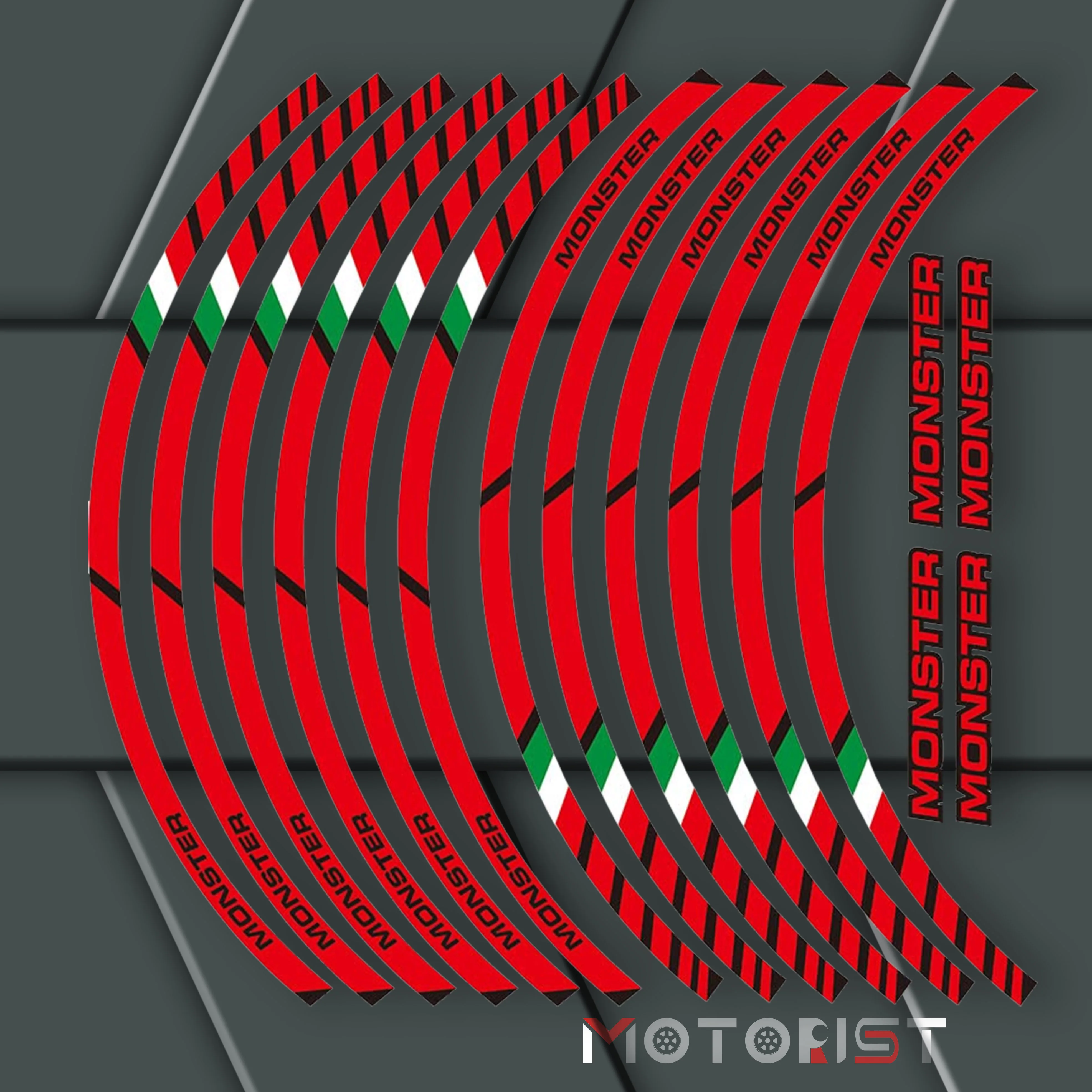 

a set of 12pcs high quality motorcycle wheel decals waterproof Reflective stickers rim stripes FIT all DUCATI MONSTER 695 696