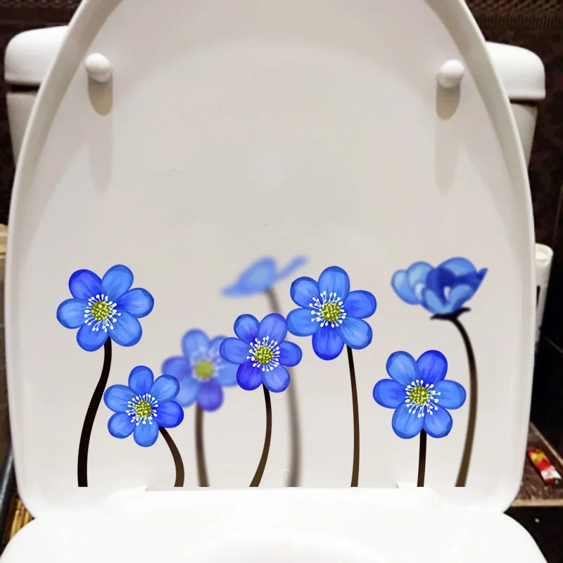 YOJA 22,8*12,5 см синие цветы украшение дома Наклейка на стену в ванную Туалет Наклейка T1-0377