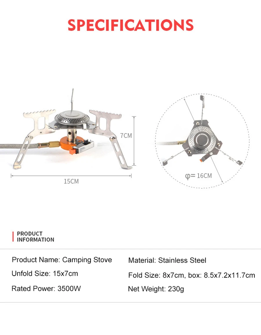 Desert&Fox газовая плита, Портативная Складная газовая горелка, складная походная плита с коробкой для пеших прогулок, номинальная мощность 3500 Вт