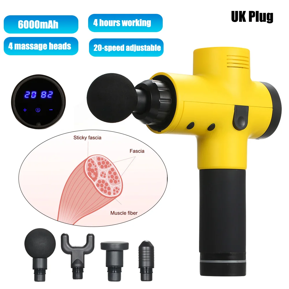 UK Plug 12 В Электрический массажер для мышц портативный ударный Вибрационный мощный массажный пистолет ручной глубокий массажер для мышц для шеи - Цвет: UK Plug
