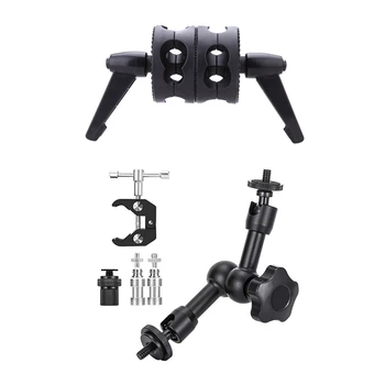 

Dual Swiveling Grip Head Angle Clamp with Crab Clamp + Hot Shoe Mount 1/4 Inch Articulating ic Arm
