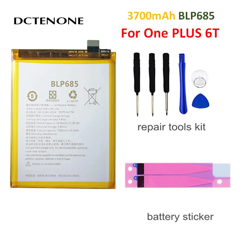 

DCTENONE Phone Battery BLP685 3610/3700mAh For OnePlus 6T A6010 High Quality Replacement Li-ion Batteries Free Tools