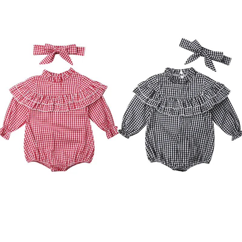 

0-24M Newborn Infant Kid Baby Girl Bodysuit Long Sleeve Plaids Ruffle Jumpsuit Sunsuit Outfits Autumn Girl Clothes Outfits