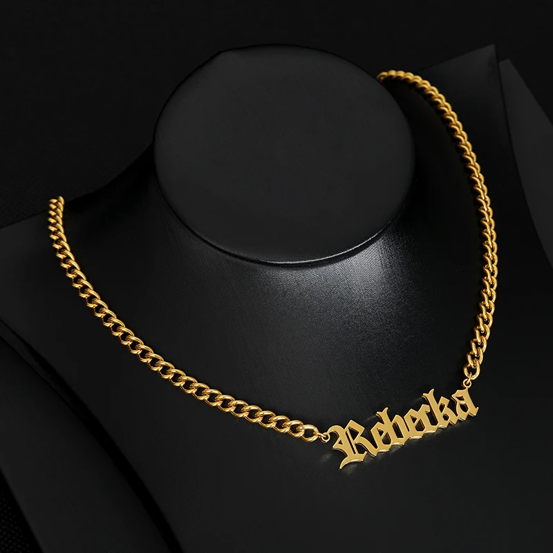 Personalized Custom Name Necklace Pendant Gold Color 3mm Cuban Chain Customized Nameplate Necklaces for Women Men Handmade Gifts
