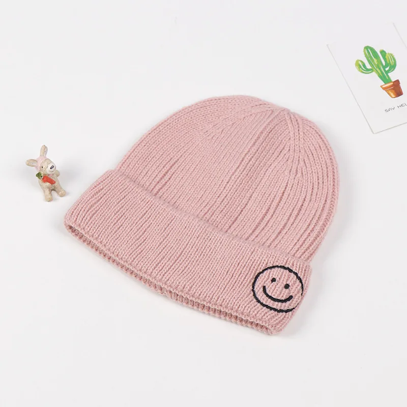 pink Новинка, Осень-зима, вязаные детские шапки, детская шапка, шапочки для девочек и мальчиков, Повседневная шапка, однотонная теплая шапка для детей, шапки, шапочки - Цвет: pink