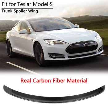 شراء الخلفي الجذع المفسد التمهيد غطاء الجناح ل تسلا نموذج S 2012-2019 ريال ألياف الكربون لامع سيارة التصميم الخارجي اكسسوارات