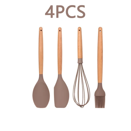12PCS Silicone Kitchenware Cooking Utensils Set Heat Resistant Kitchen Non-Stick Cooking Utensils Baking Tools With Storage Box - Цвет: Gray-4PCS