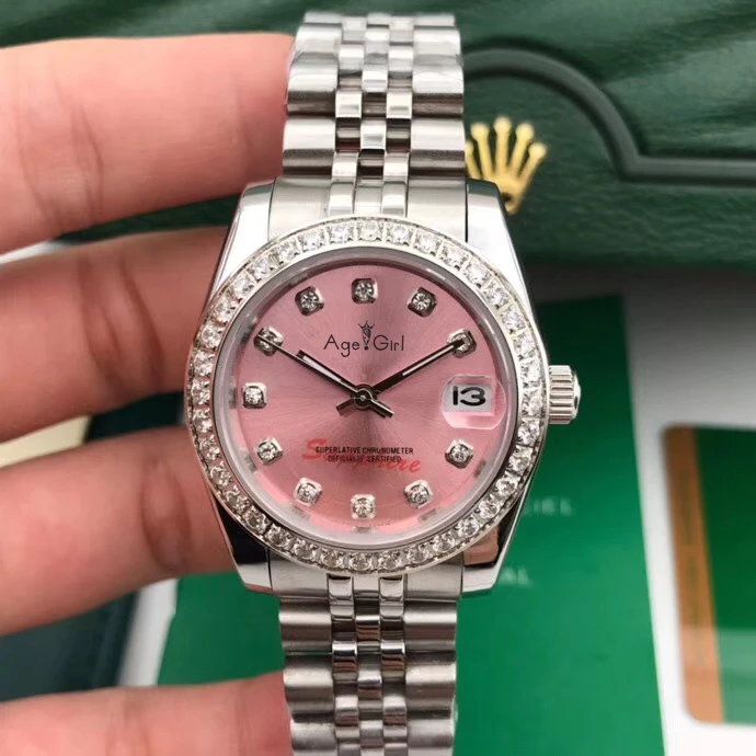 Pink Diamond Новые часы из нержавеющей стали сапфировые женские Автоматические Механические Бриллиантовая оправа серебро розовое золото зеленый корпус Datejust 31 мм - Цвет: Pink Diamond