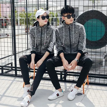 

Sports Suit Male Autumn Sweater Plus Velvet Couple Long Sleeve Autumn Clothes Female Sportswear Leisure Sports Big Size Clothes