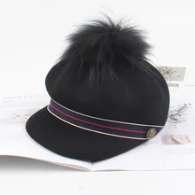 Восьмиугольная кепка женская из натуральной шерсти с лисьим мехом мяч ремень береты женская зимняя шапка Женская бейсбольная однотонная шляпа