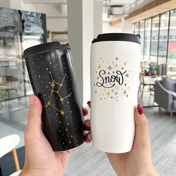 

480ml Ceramic Coffee Mug Creative Forest Star Art Pattern Cup Milk Mugs With Lid Spoon Home Drinkware Lovers Gift Chirstmas Gift