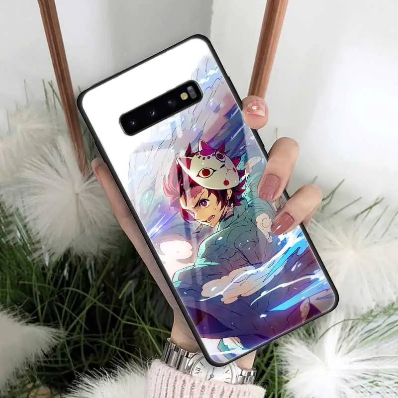 T09 Аниме демон Slayer Kimetsu no Yaiba закаленное стекло чехол для samsung Galaxy S10 5G Note 9 A70 силиконовый край телефона оболочки - Цвет: T09