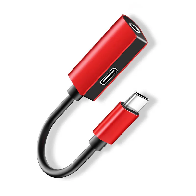 2 в 1 type C до 3,5 мм разъем для наушников зарядный конвертер usb type-C аудио адаптер - Цвет: Красный