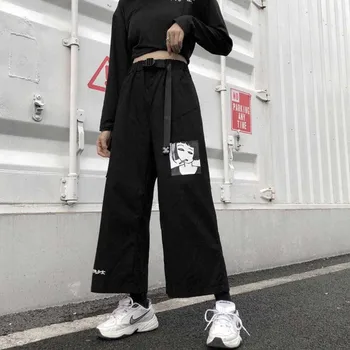 

NiceMix S-XXL casual summer ulzzang Korea Women's Clothing Harajuku loose letter print t-shirts+Anime print wide leg pants two