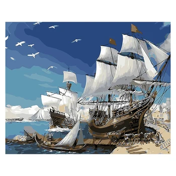 

Paint By Numbers Kits for Adult, DIY Canvas Painting for Adults Beginner-Sailing