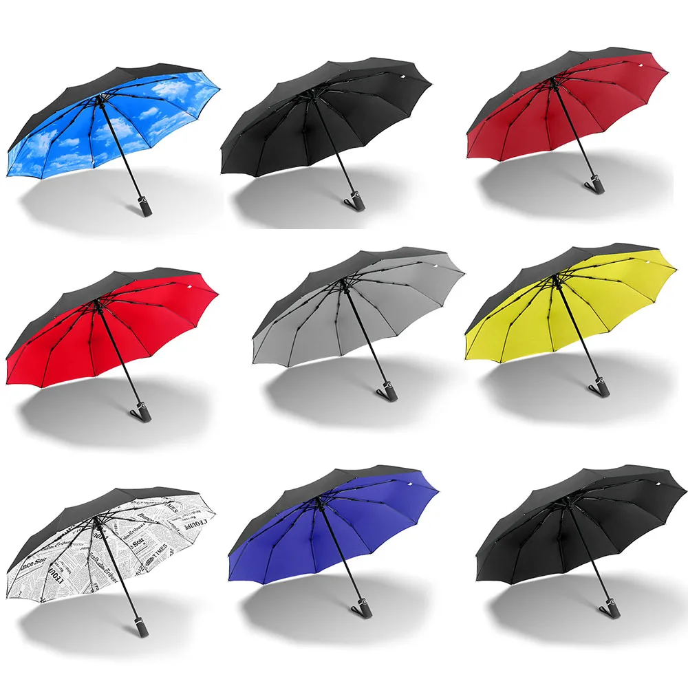 High Quality Fully-automatic Umbrella Men Rain Woman Double Layer 3 Folding Business Gift Umbrella Windproof Sun Umbrellas