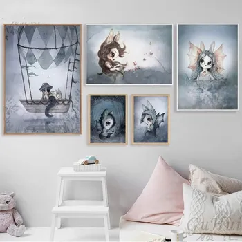 

Nordic Canvas Printings Rabbit Lady Children's Room Decorative Painting Core Rabbit Family Decorative Painting for Living Room