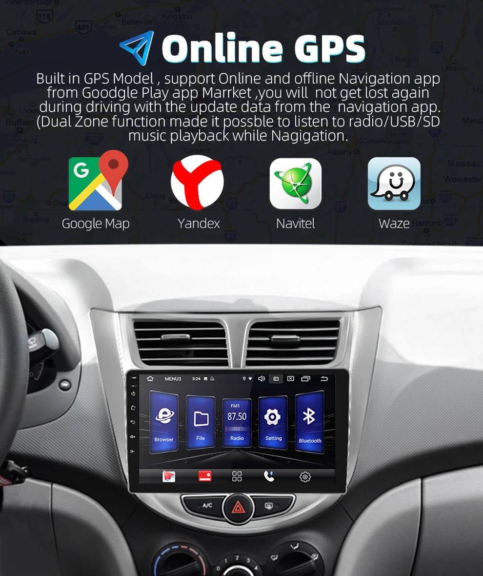 Top 9" Android 9.0 Car Radio 2din car radio DSP 2.5D IPS Screen GPS NAVIGATION WIFI For Hyundai solaris verna Player Front&Rear CAM 3