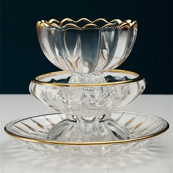 

Phnom Penh Glass Salad Dessert Milkshake Plate Party Hotel Ice Cream European Style Relief Pattern Edge Bowl