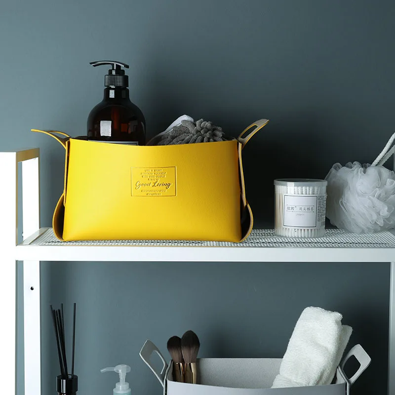 Newest Leather Desktop Receive Jewelry Box Storage Basket Key Sundries Cosmetics Serving Tray Housekeeping Organization 1pc