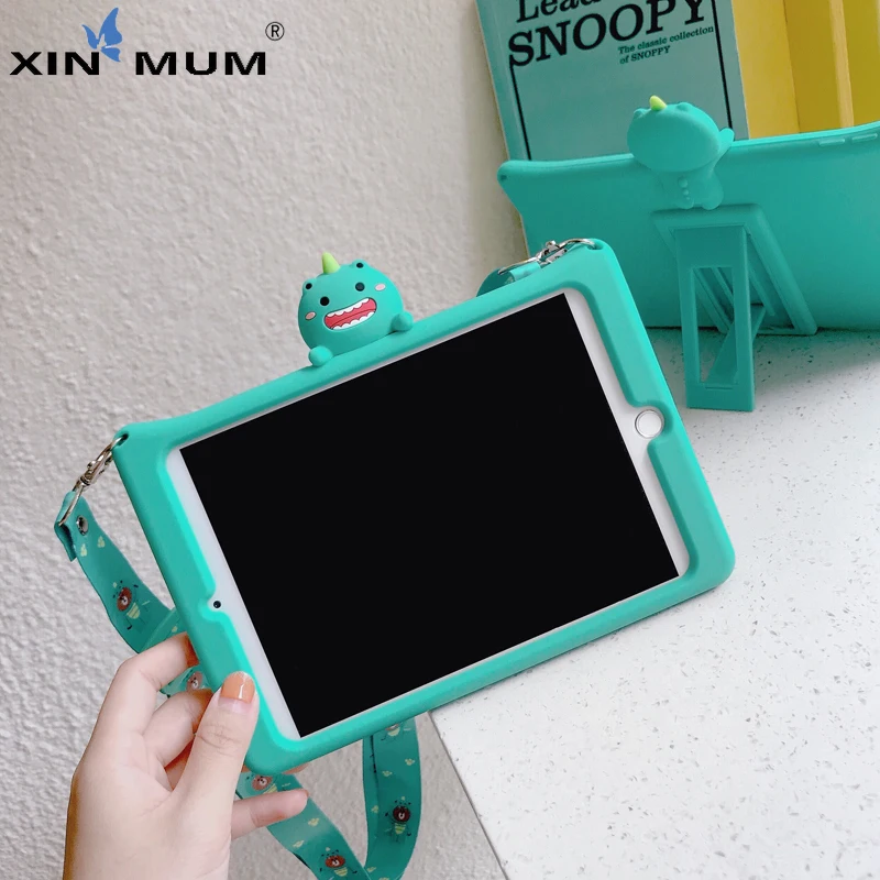 

Cover For iPad Air 2 A1566 A1567 Cartoon Kids Case For iPad Air2 Silicon Funda + strap For iPad 6