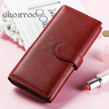 

GROJITOO RFID antimagnetic Wallet for women New large capacity hand bag women's wallet cowhide women purse