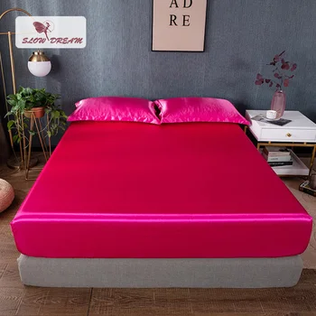 

Slowdream 1PCS Satin Silky Rose Red Home Textiles Bedding Fitted Sheet For Adult Child Double Single Queen King Mattress Cover