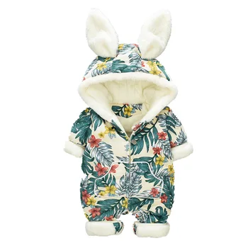 

Winter Baby Boys Girls Warm Thick Romper Hooded Rabbit Cartoon Jumpsuit Long Sleeves Suit Clothing