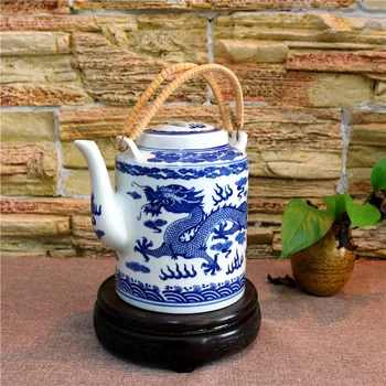 

Jingdezhen porcelain, ceramic hoop handle teapot, tea pot, kettle, Dragon pattern~