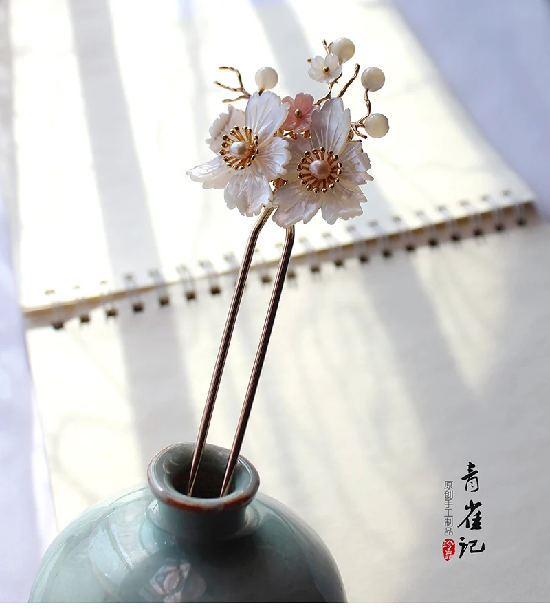 Винтажная жемчужная ручная работа ракушка для волос кимоно косплей hanfu заколка для волос аксессуары для волос Головные уборы